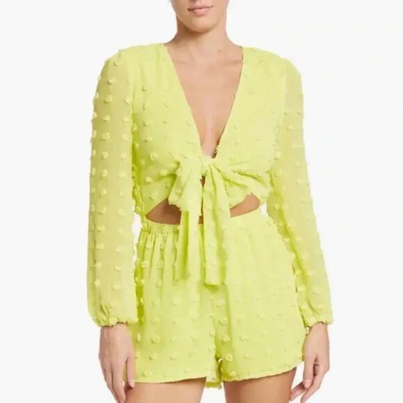 Love, X design romper neon yellow fuzzy polkadots fo halter front NWT streetwear - Picture 1 of 16